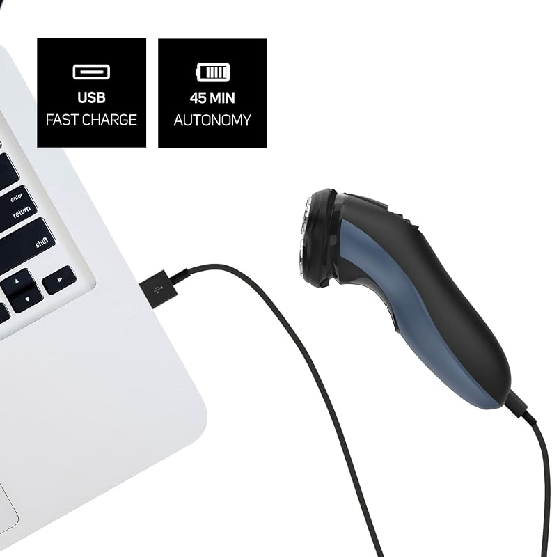3 Side Shave IPX7 - Barbeador elétrico, sem fios, seco ou húmido, autonomia de 45 minutos, cortador de aparadores, Total Curve Technology, carregamento USB, ergonómico, lâminas em aço inoxidável