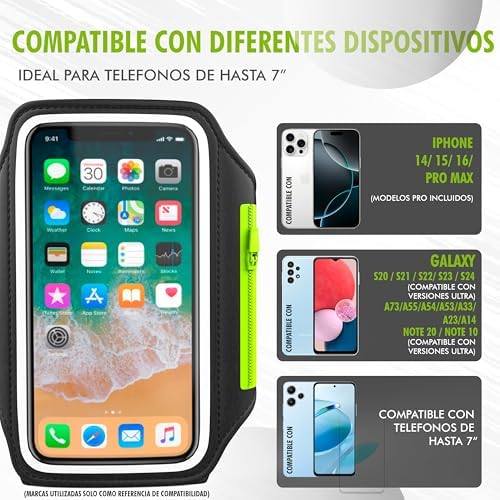 Brazalete Movil Running JAMAX | Porta Movil Running | Brazalete Deportivo Ajustable para Correr | Funda movil para Correr Compatible con iPhone, Samsung y Android (Negro)