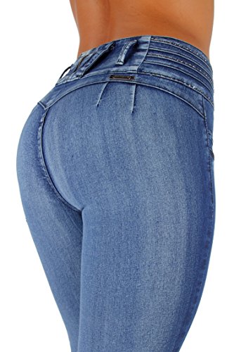 Style K064– Colombian Design, High Waist, Butt Lift, Levanta Cola, Skinny Jeans in Washed Blue Size 5