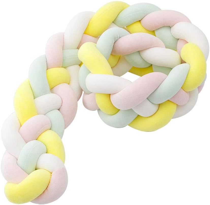 2M/3M/3.6M Baby Braided Crib Bumper Knotted Plush Handmade Nursery Bedding Cushion Sets Decor Cradle Pillow Protective Sleep Bed Pads Newborn Gift,04,3.6M