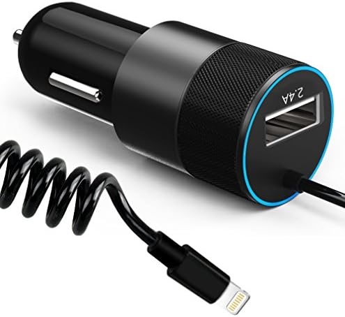 aonear iPhone Car Charger 24W/4.8A Car Charger Adapter with Coiled Lightning Cable for iPhone X/8/8Plus/7/7Plus/6/6Plus iPad Pro/Air 2/mini Galaxy S7/S6/Edge/Plus Note 5/4 LG Nexus HTC and More