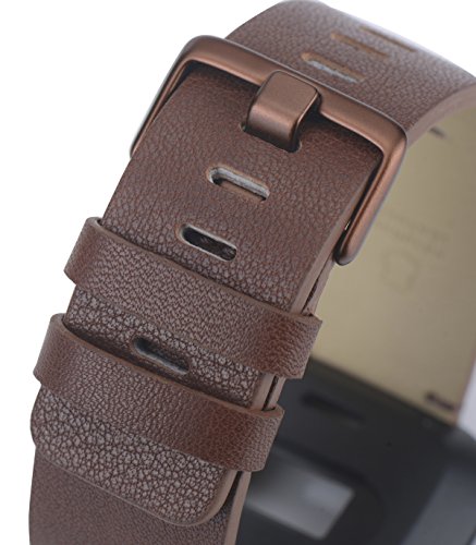 PEAK ZHANG Compatible Versa Bands Men Women Large Size Dark Brown Genuine Leather Wristband Replacement Accessories Fitness Strap Compatible Versa Smart Watch(Cognac)