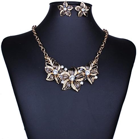 Sunne 4 Colors 3D Colorful Flower Pendant Statement Chain Necklaces&amp; Earrings Set