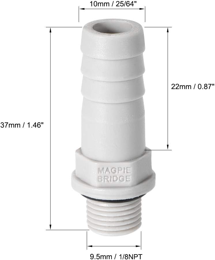 sourcing map PVC Barb Hose Fitting Connector Adapter 10mm or 25/64" Barbed x 1/8NPT Male Pipe 2pcs, Grey, 25/64" x 1/8NPT - Image 3