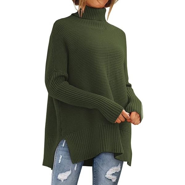 トップス SUPER FINE WOOL RIB KNIT TURTLE NECK BIG PRETTYGARDEN Women's Casual, Green, X-Large at Amazon
