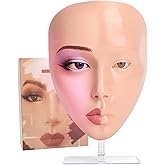 5D Makeup Practice Face Board with Stand, Reusable Silicone Full Face Makeup Mannequin Face to Practice Eyelash Eye Shadow for Beginners and Professionals, Girl's Gift (Pink Skin)