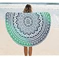 raajsee Green Ombre Round Beach Tapestry Hippie/Boho Beach Blanket Roundie/Indian Cotton Throw Bohemian Round Table Cloth/Yoga Mat Meditation Picnic Rugs 69 inch Circle