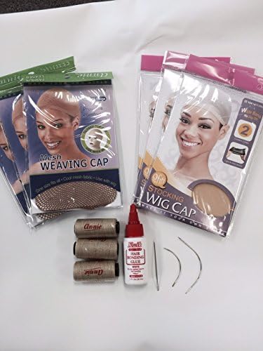 Beige Hair Weaving Kit. Blonde Caps, Thread and Needles for Hair Extensions.