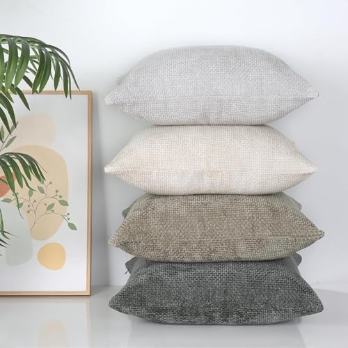 AKASENKO 4 Fundas para Cojines de Sala, Suave Lino Decorativo, Funda de Cojín Cuadrada Bohemia para sofá, Cama, casa, Coche, decoración Interior, 18 x 18 Pulgadas (4, Neutro)