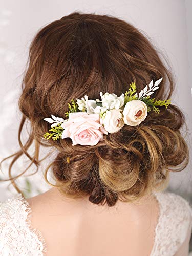 Kercisbeauty Floral Bridal Boho White Hair Comb Photo Shoot Hair Wreath Crown Spring Wedding Hair Piece Barrette Prom Girl
