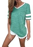Twotwowin Women's Summer Tops Casual Cotton V Neck Sport T Shirt Short Sleeve Blouse(gr-XXL)