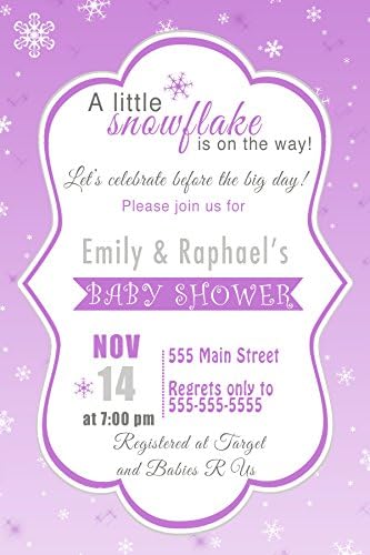30 Invitations Purple Winter Snowflake Design Baby Shower Party Personalized Cards + 30 White Envelopes