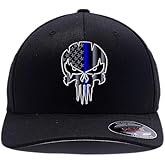 G&B Red Thin Red/Blue Line Spartan Helmet & Distressed Skull Flex Baseball Cap. Embroidered. 6277/6477 Flex Baseball Hat