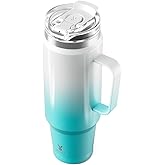 Meoky 40oz Tumbler with Handle, Stainless Steel Travel Mug with 2-in-1 Straw and Sip Lid, Vacuum Insulated Coffee Mug, 100% Leak Proof, Keeps Cold for 34 Hours or Hot for 10 Hours (Azure)