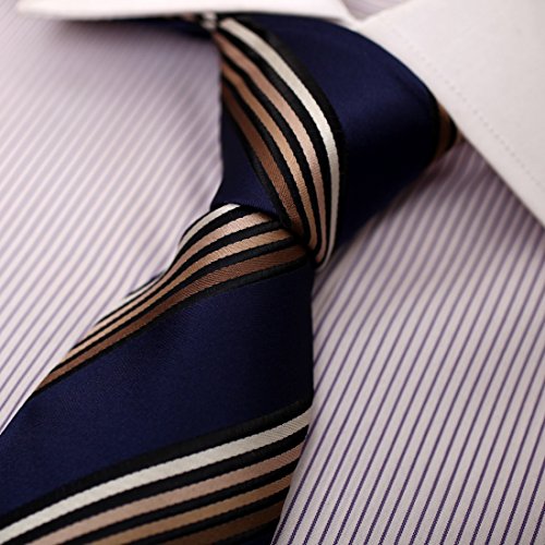 DAA7A21B Dark Blue Brown Stripes Microfiber Tie Happy For Boss Neck Tie By Dan Smith