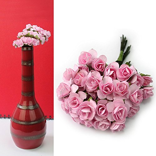 SeaISee 144pc Beautiful Artificial Paper Rose Flower Wedding Card Embellishment , Pink
