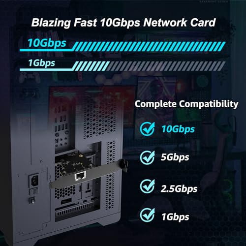 Carte Réseau PCIe 10G, Carte Ethernet YuanLey 10G Base-T Avec Contrôleur Realtek RTL8127AT, Adaptateur Ethernet PCIe Vers RJ45 10Gb NIC Compatible Avec PCI Express X1, X4, X8, X16, Prise En Charge WOL