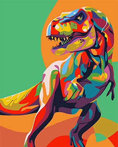 WISKALON DIY Ölgemälde Tiere, Malen nach Zahlen auf Leinwand Bunte Dinosaurier für Erwachsene und Anfänger DIY Gemälde…