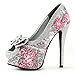 Show Story Silver Butterfly Print Bow Platform High Heel Stiletto Pumps,LF80814