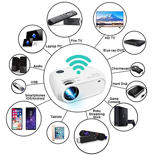 Wireless WiFi Projector 3800L,WEILIANTE 2020 Upgraded Mini Video Projector, Support 50,000Hrs, 200" Display, Full HD 1080P, Compatible with Android, iOS, Video Games, TV Stick, Laptops