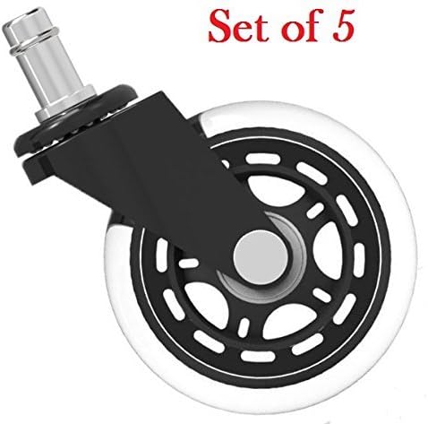 TopCarry 3-Inch Rollerblade Style Office Chair Caster Wheels Replacement Black(Set of 5) - Safe for All Floors Including Hardwood and Carpet -No need for Desk Floor Mat - Universal Fit