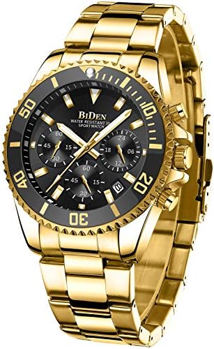 Mens Watches Chronograph Stainless Steel Waterproof Date Analog Quartz Fashion Business Wrist Watches for Men