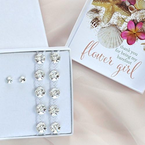 'Thank you for being my barefoot flower girl' gift box, simple stud Swarovski earrings &amp; barefoot sandals, FG