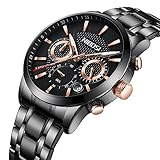 GCtown Men's Watches Stainless Steel Watches Military Quartz Wristwatches Date Casual Wrist Watch with Black Dial