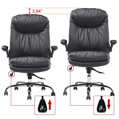 YAMASORO Ergonomic High-Back Black Executive PU Leather Office Chair with Flip-Up Arms, Swivel, Big and Tall BLACK