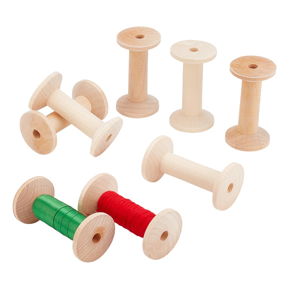 PH PandaHall 8pcs Wooden Spools Wooden Ribbon Spools Wood Sewing Bobbins Empty Embroidery Thread Spool Wire Weaving Bobbins for Embroidery and Sewing Machines DIY Wood Projects 4.3x8.1cm