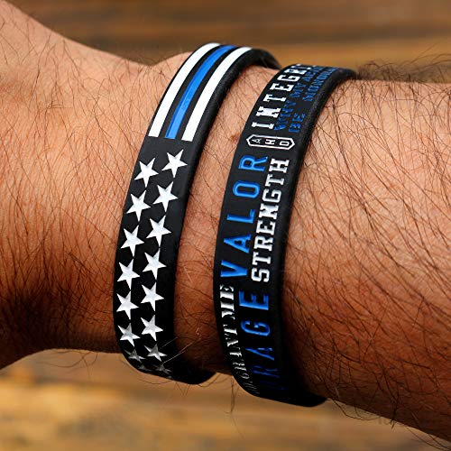 Stryker Thin Blue Line Silicone Bracelet 2 pk Policeman's Prayer and Blue Line American Flag