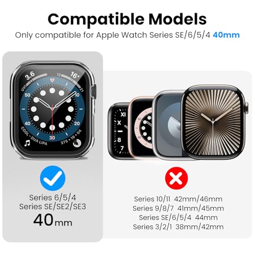 Delidigi 3 Pieces Protective Apple Watch Series 6/Series 5/Series 4/SE 40mm, Ultra Thin PC Case, with Full Tempered Glass Screen Protector Protective Case for iWatch (Transparent)