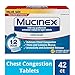 Chest Congestion, Mucinex Maximum Strength 12 Hour Extended Release Tablets, 42ct, 1200 mg Guaifenesin with extended relief of  chest congestion caused by excess mucus, thins and loosens mucus