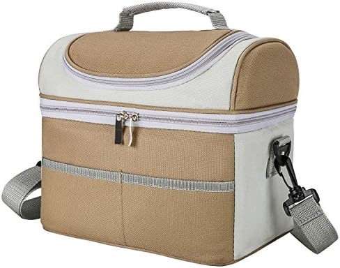 Insulated Lunch Bag Cooler Tote Freezable Lunch Box with Detachable Shoulder Strap for Men,Women,Boys,Girls at Travel Outdoor. (Khaki)