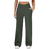 DLOODA Womens Wide Leg Yoga Pants Crossover Work Dress Pants Lounge Sweatpants Casual Trousers with Pockets