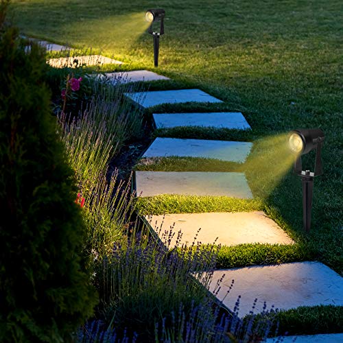 Garden Spike Lights,Totofac 12V 12W Pathway Lights 4-Pack COB LED Garden Spotlights，Ip65 Waterproof Outdoor Landscape Spotlights with Spike Stand for Garden, Yard, Lawn(Warm White）