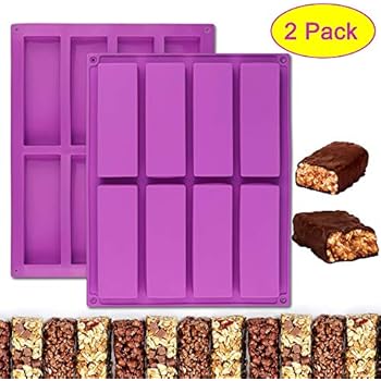 Palksky (2 Pcs) 8 Cavity Large Rectangle Granola Bar Silicone Mold/Nutrition/Cereal Bar Molds Energy Bar Maker for Chocolate Truffles Ganache Bread Brownie Cornbread Cheesecake Pudding Butter Mould