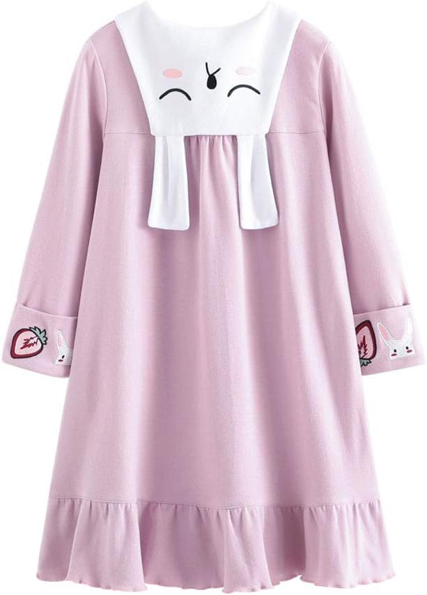 Allmeingeld Girls' Bunny Nightgowns Rabbit Sleep Shirts Lace Sleepwear for 3-10 Years
