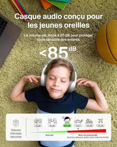 SoundForm Mini Casque Audio sans Fil pour Enfants avec Micro intégré (Circum-aural, autonomie de 30 h, pour Apprentissage, Voyages, Autocollants Amusants, pour iPhone, iPad, Galaxy) - Blanc