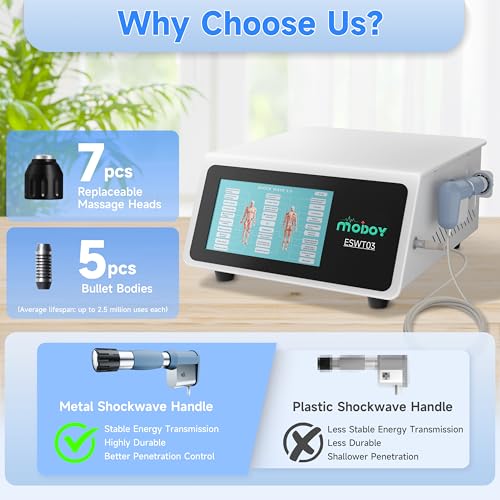MODOY Shockwave Therapy Machine, FSA&HSA Shock Wave Therapy Device, ESWT03 | Home Use, Joint/Muscle Pain Relief, Non-Invasive Extracorporeal Shockwave Therapy, AC 110V / 60Hz, 0.5~10 Bar, 2.76inch