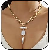 Baroque Pearl Necklaces for Women Dainty irregularity Pearl Pendant Necklace Vintage Y Shaped Necklace Chunky Gold Necklaces Birthday Wedding Jewelry