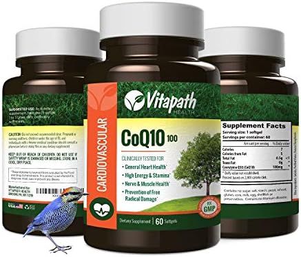 CoQ10 100 mg All Natural Cardiovascular Health Supplement, Supports Healthy Heart Muscle, Digestive and Antioxidants Health, GMO & Gluten Free -60 Softgels- By Vitapath