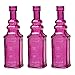 Luna Bazaar Small Vintage Glass Bottle Set (6.5-Inch, Fuchsia Pink, Ella Square Design, Set of 3) - Flower Bud Vase for Home Décor and Wedding Centerpieces