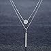 EVERU Sterling Silver Double Layer Necklace for Women with Bar and Round Pendant