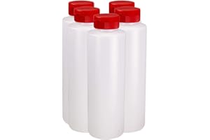 Pinnacle Mercantile Condiment Squeeze Bottles with Flip Top Hinged RedCap 16 oz Set of 5 (Perfect for Condiments, Sauces, Dressings, BBQ, Ketchup) Made USA