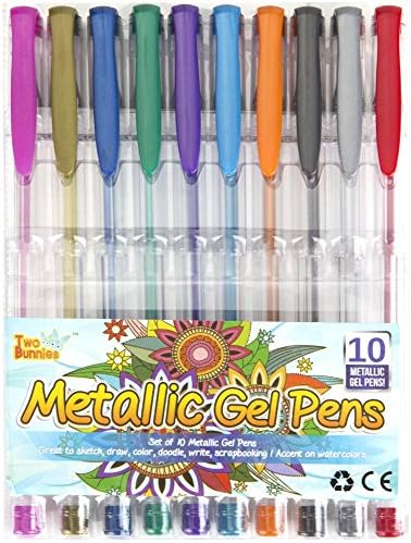 10 Pack - Metallic Gel Ink Pens Set for Adult Coloring Books, Scrapbooking, and Card Making