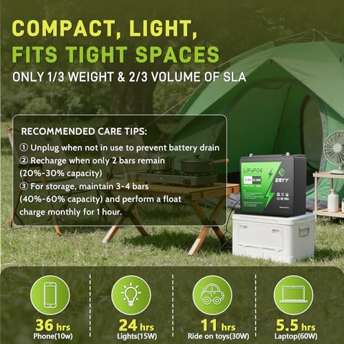 ERYY 12V 23.4Ah(30Ah) LiFePO4 Lithium Deep Cycle Battery With 30A BMS & Voltage Indicator, 12 Volt Battery Lithium Iron Phosphate for Fish Finder, Ham Radio, Solar, Lighting, Camping