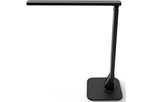 Lampat Dimmable LED Desk Lamp, 4 Lighting Modes (Reading/Studying/Relaxation/Bedtime), 5-Level Dimmer, Touch-Sensitive Control Panel, 1-Hour Auto Timer, 5V/1A USB Charging Port, Piano Black