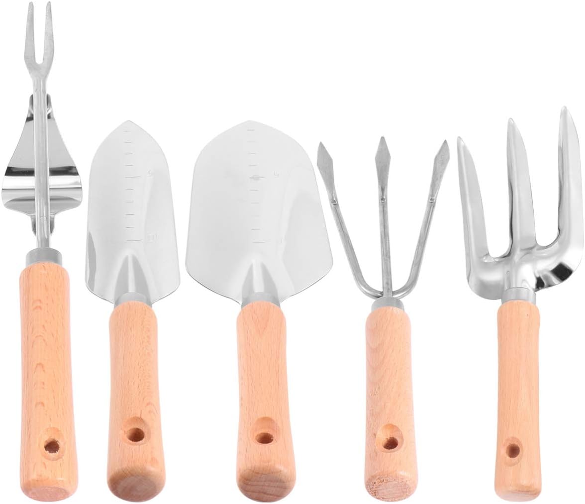 Yardwe 5pcs Garden Tool Set Spade Rakes Fork Trowel Soil