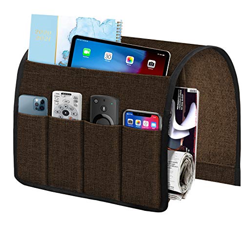 Joywell Armchair Caddy Remote Holder on Couch & Chair Arm for TV Remote Control, Organizer for Magazine, Books, Cell Phone, iPad, Dark Chocolate